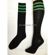 Black and green triple striped knee high socks